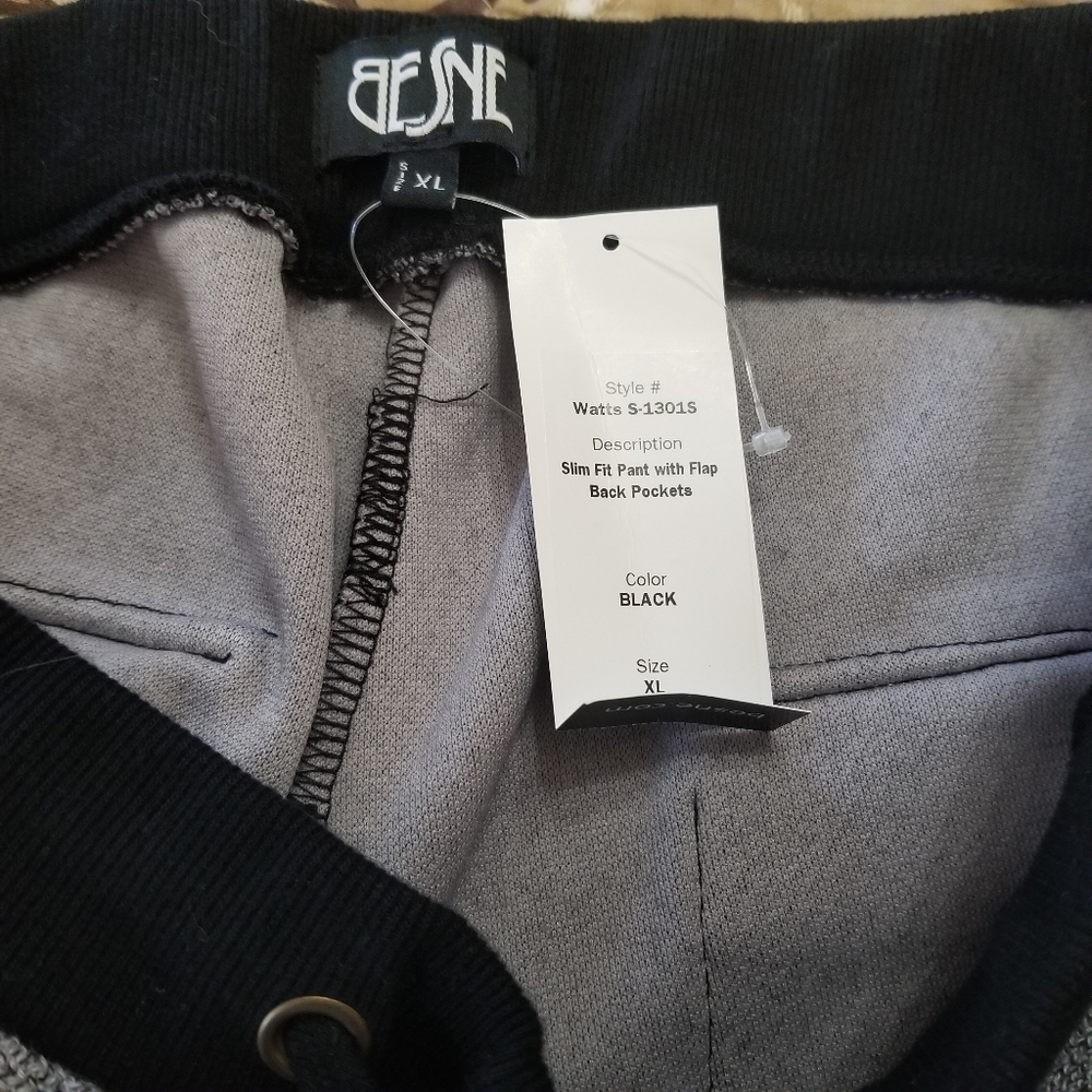 Besne Drawstring Track Jogger Pants W Back Pockets. Black/Gray Women's XL - Picture 6 of 8